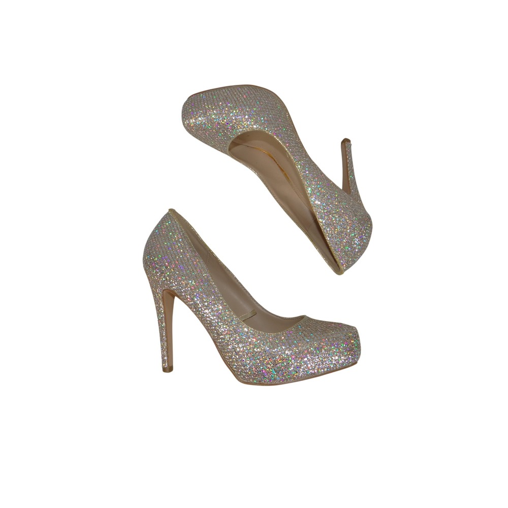 Camille La Vie Womens Gold Holographic Glitter Platform Stiletto Heels Pumps